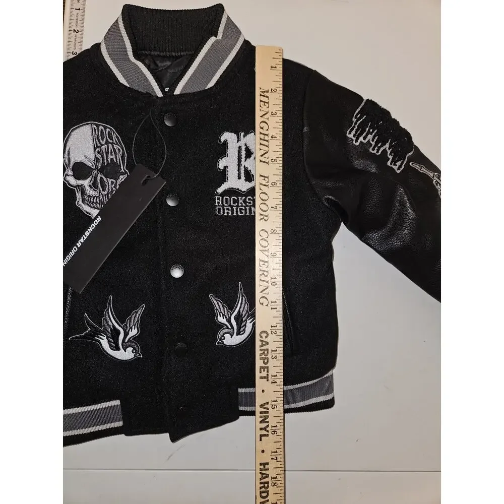 NWT! Rockstar Original YOUTH Boys Vidar Black Varsity Bomber Jacket SZ 6/7 $165